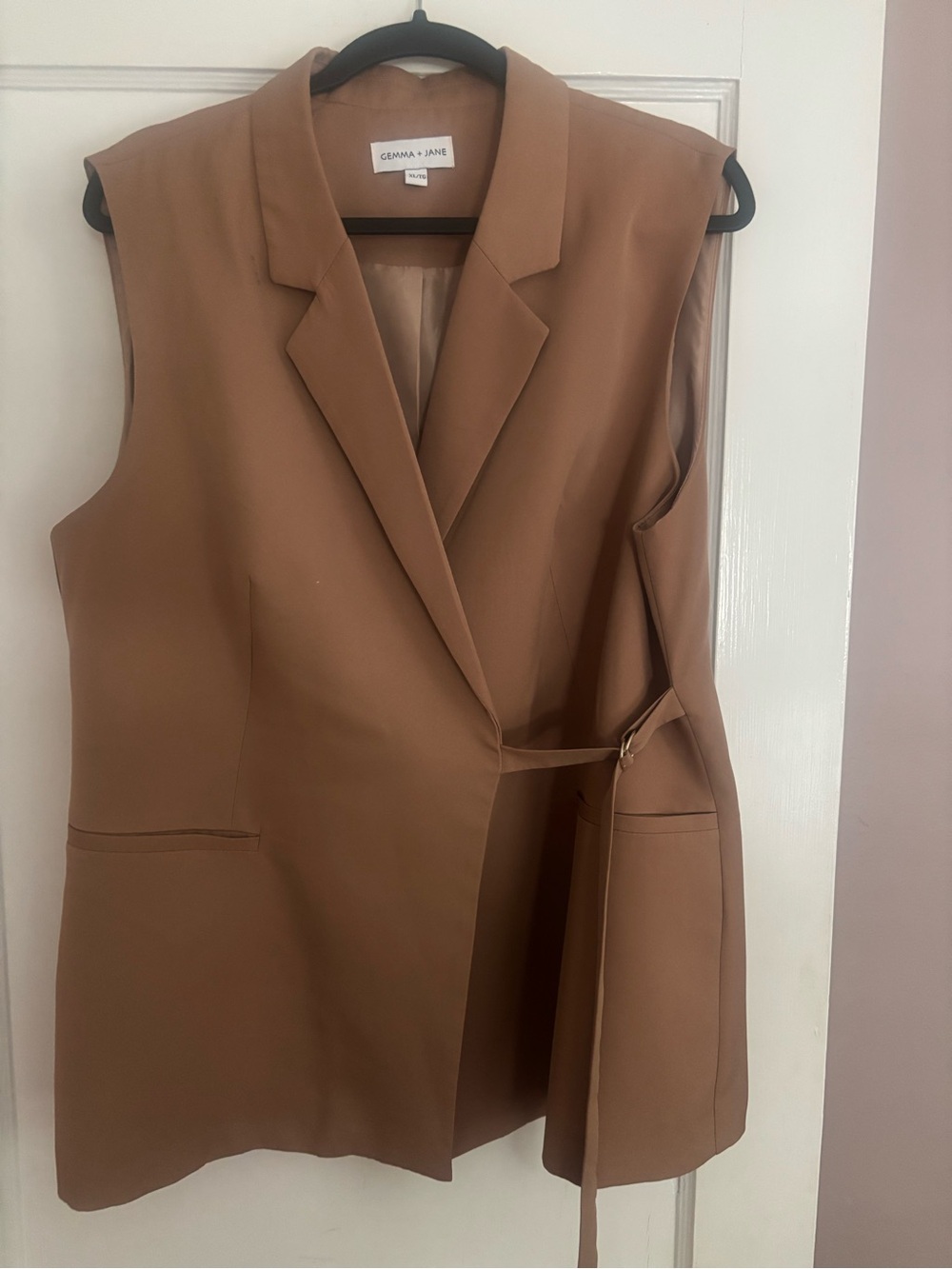 Tailored Sleeveless Wrap Vest in Camel Brown